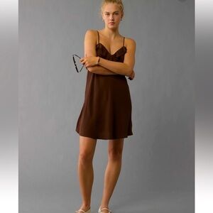 NWT American Eagle Outfitters Brown Ruffle Mini Dress Size L sun dress